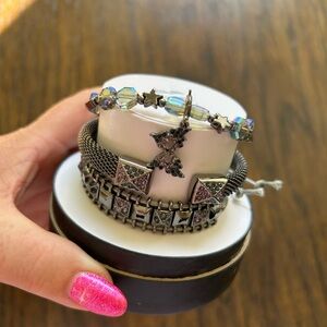 Bomb party Halloween stack. Masquerade. Silver and Crystal Charm Bracelet Set